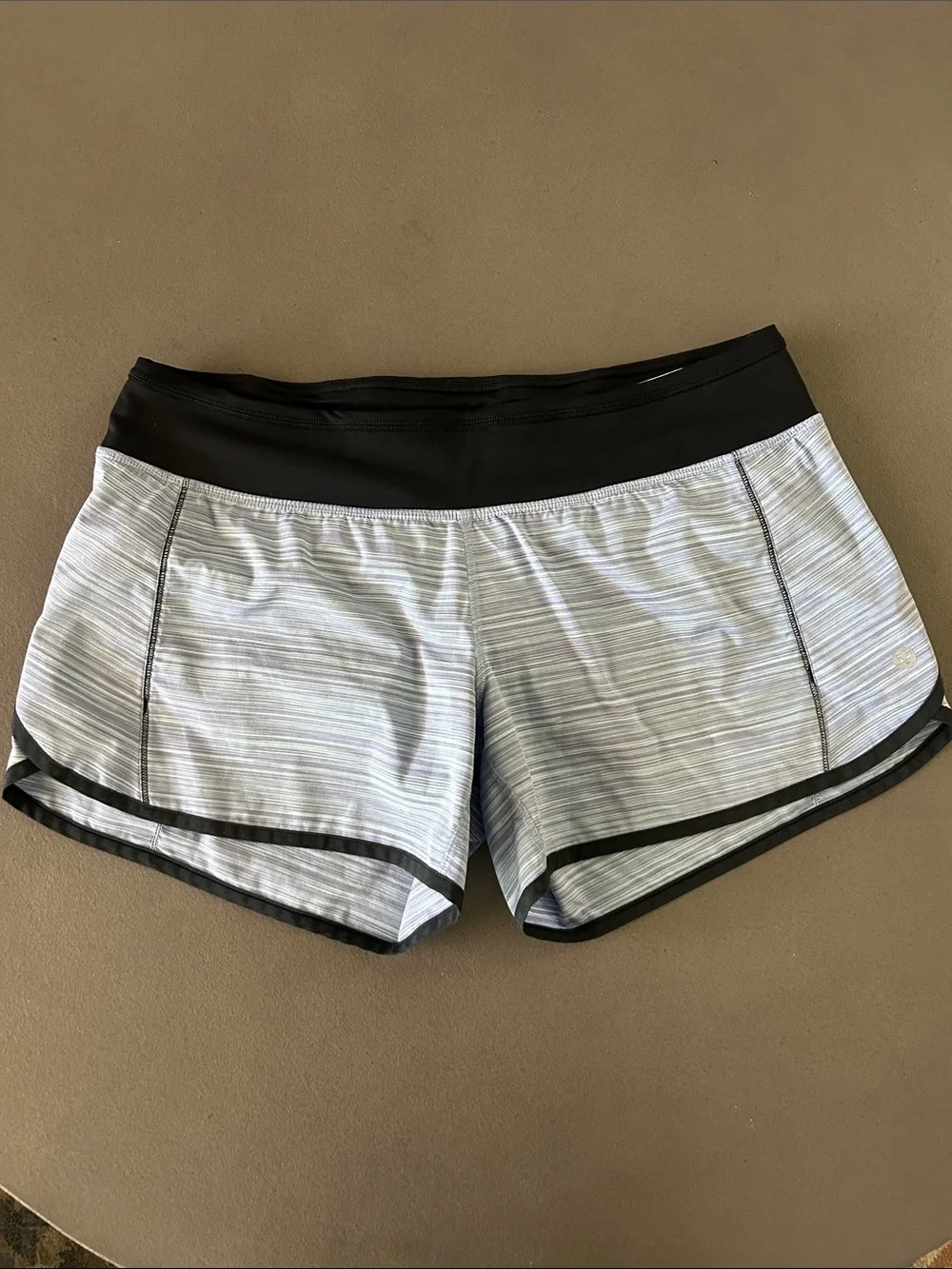 lululemon athletica Light Blue Striped Athletic Shorts with Black Waistband